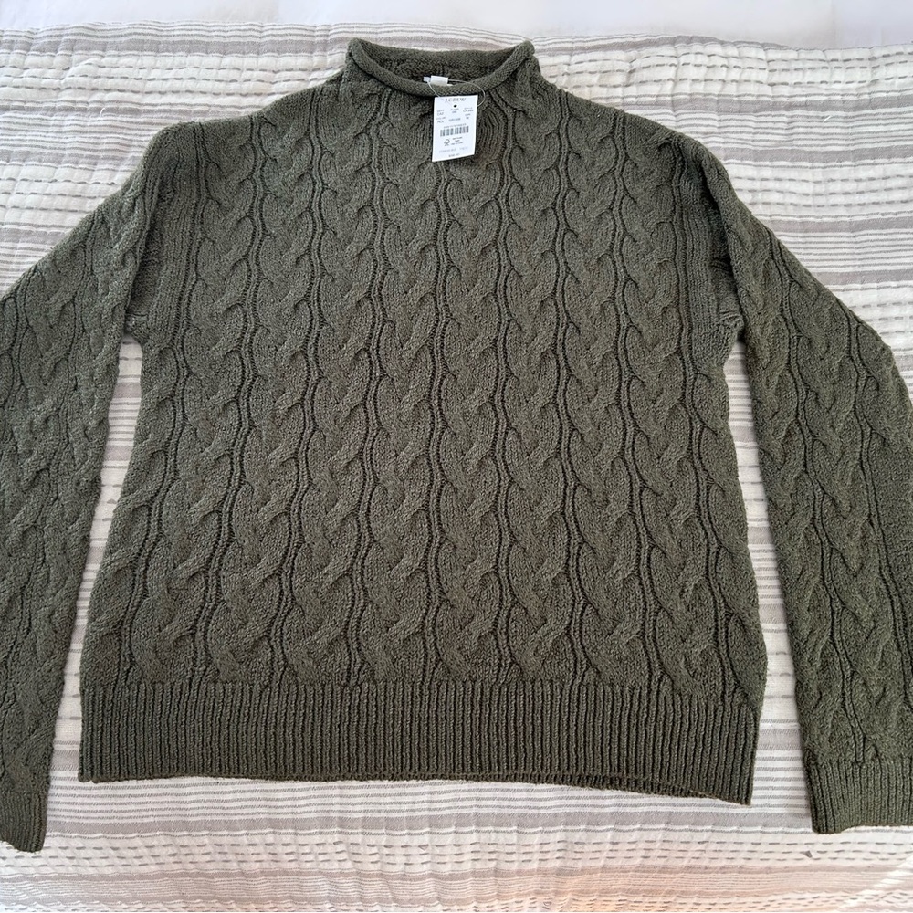 J. Crew Olive Green Cable Knit Turtleneck Sweater